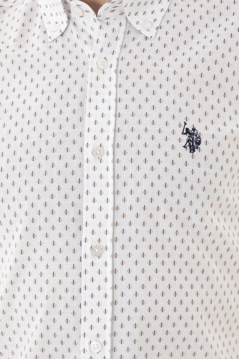Erkek Bej Baskılı Beyaz Gömlek - 50288677007
