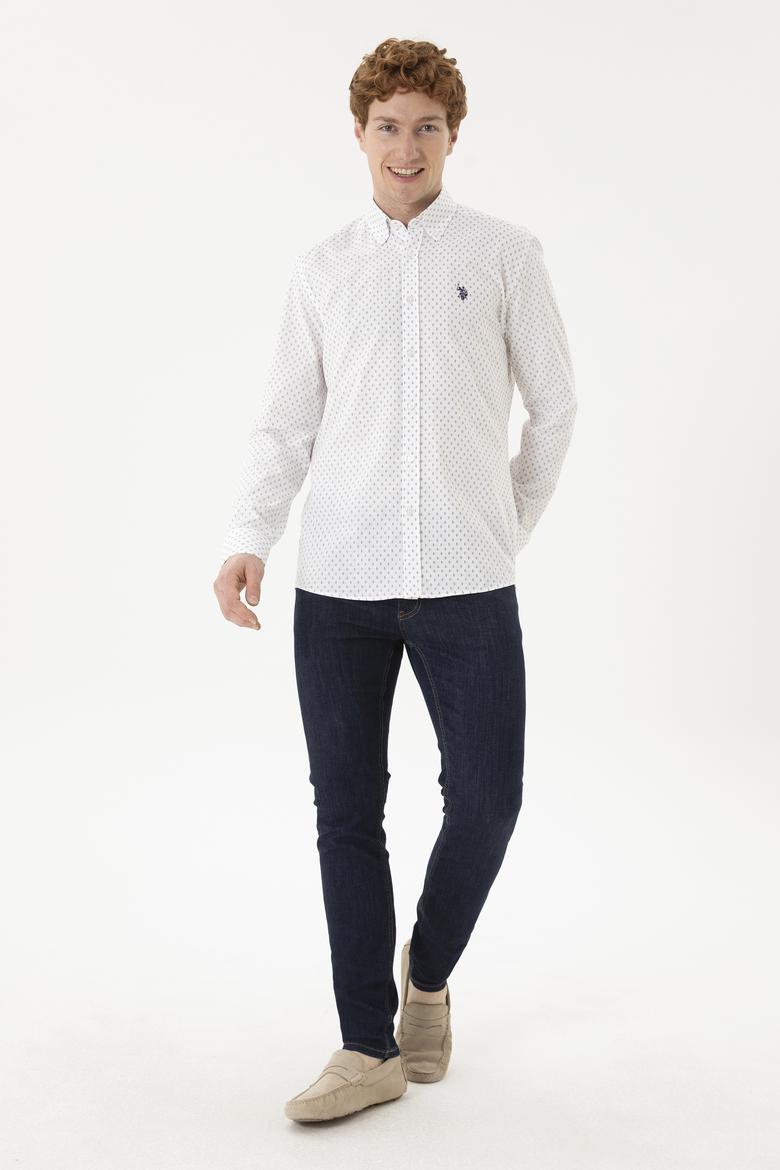 Erkek Bej Baskılı Beyaz Gömlek - 50288677007