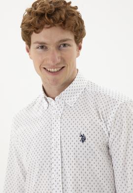 Erkek Bej Baskılı Beyaz Gömlek - 50288677007