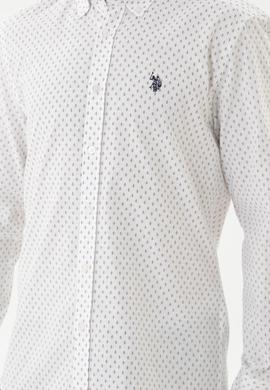 Erkek Bej Baskılı Beyaz Gömlek - 50288677007