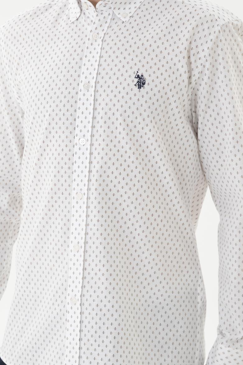 Erkek Bej Baskılı Beyaz Gömlek - 50288677007