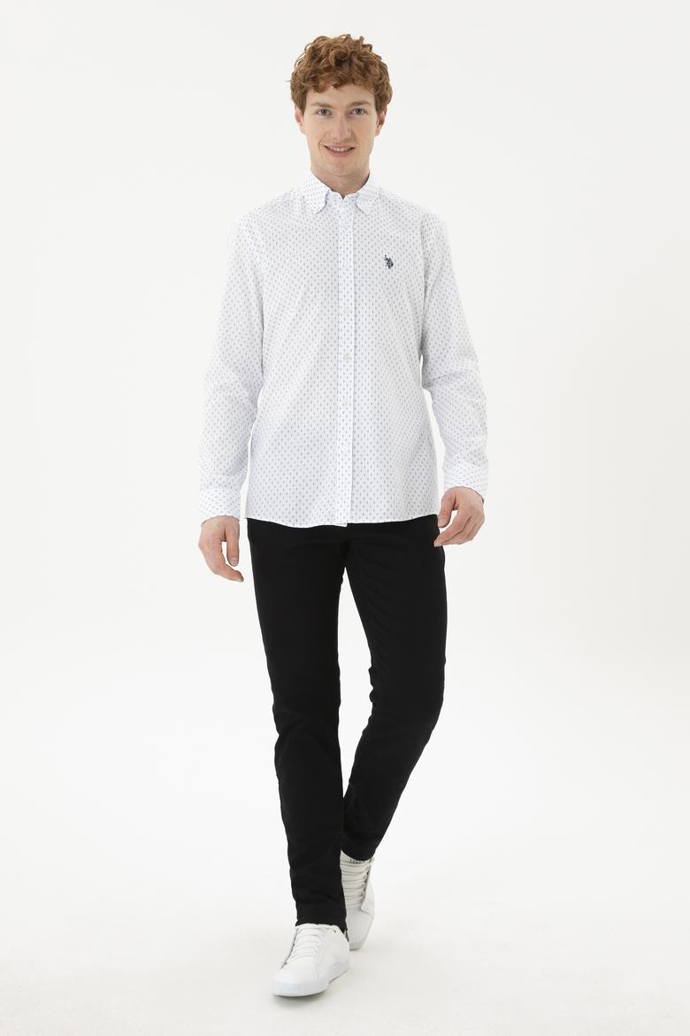 Erkek Mavi Baskılı Beyaz Gömlek - 50288677016