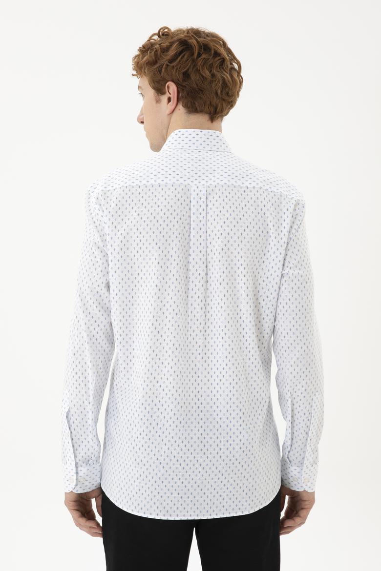 Erkek Mavi Baskılı Beyaz Gömlek - 50288677016
