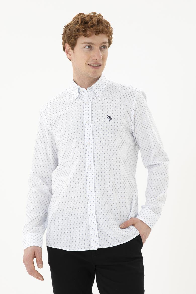 Erkek Mavi Baskılı Beyaz Gömlek