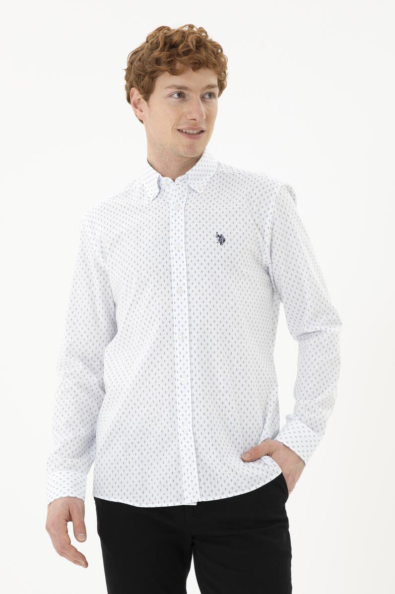 Erkek Mavi Baskılı Beyaz Gömlek