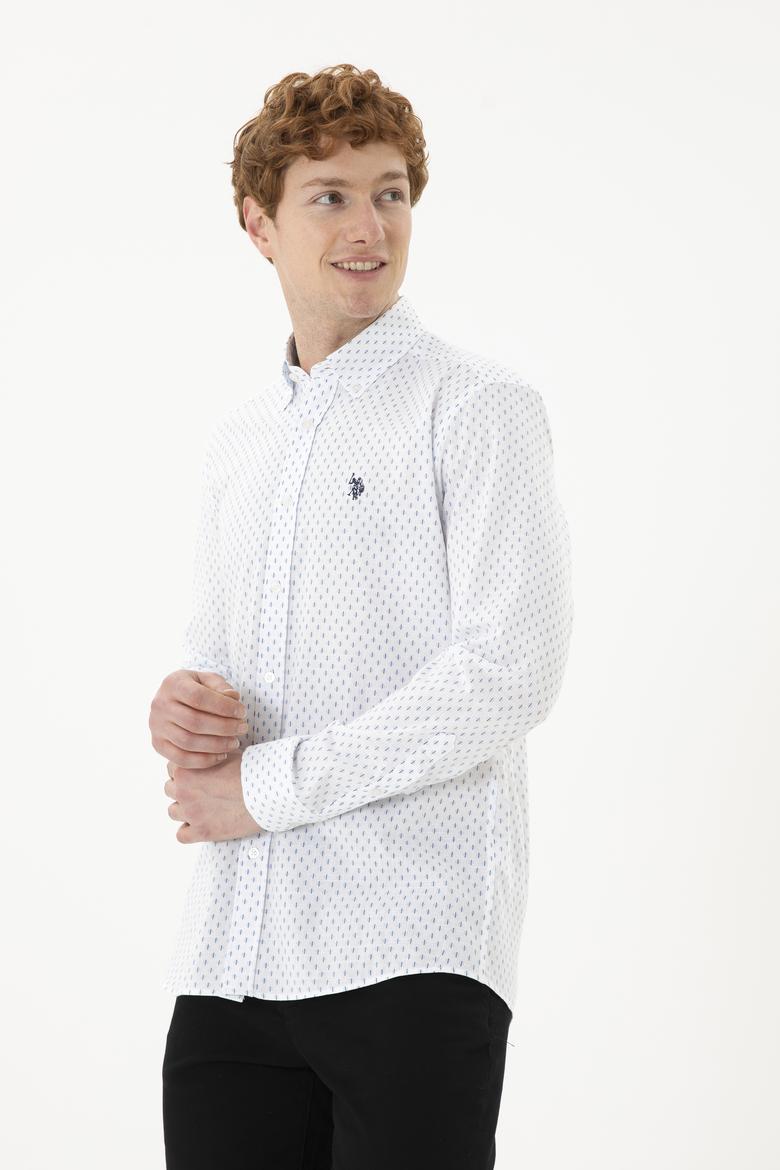 Erkek Mavi Baskılı Beyaz Gömlek - 50288677016