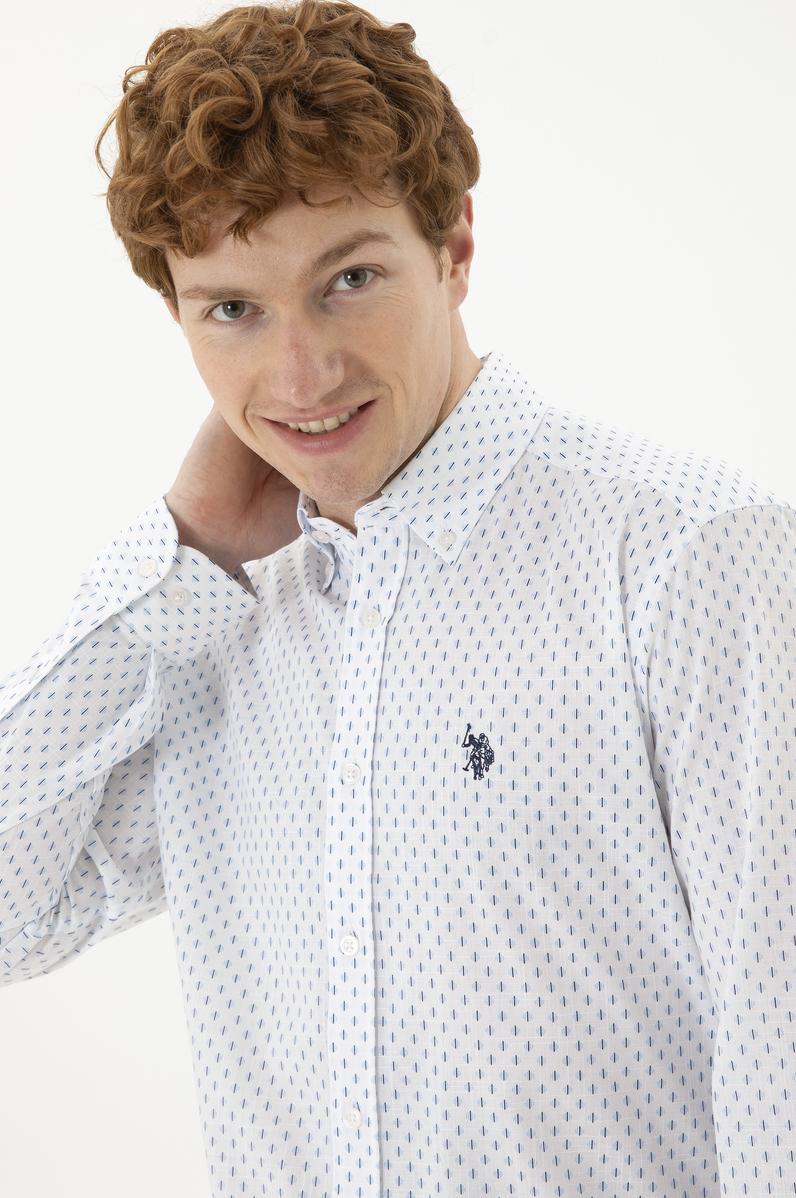 Erkek Mavi Baskılı Beyaz Gömlek