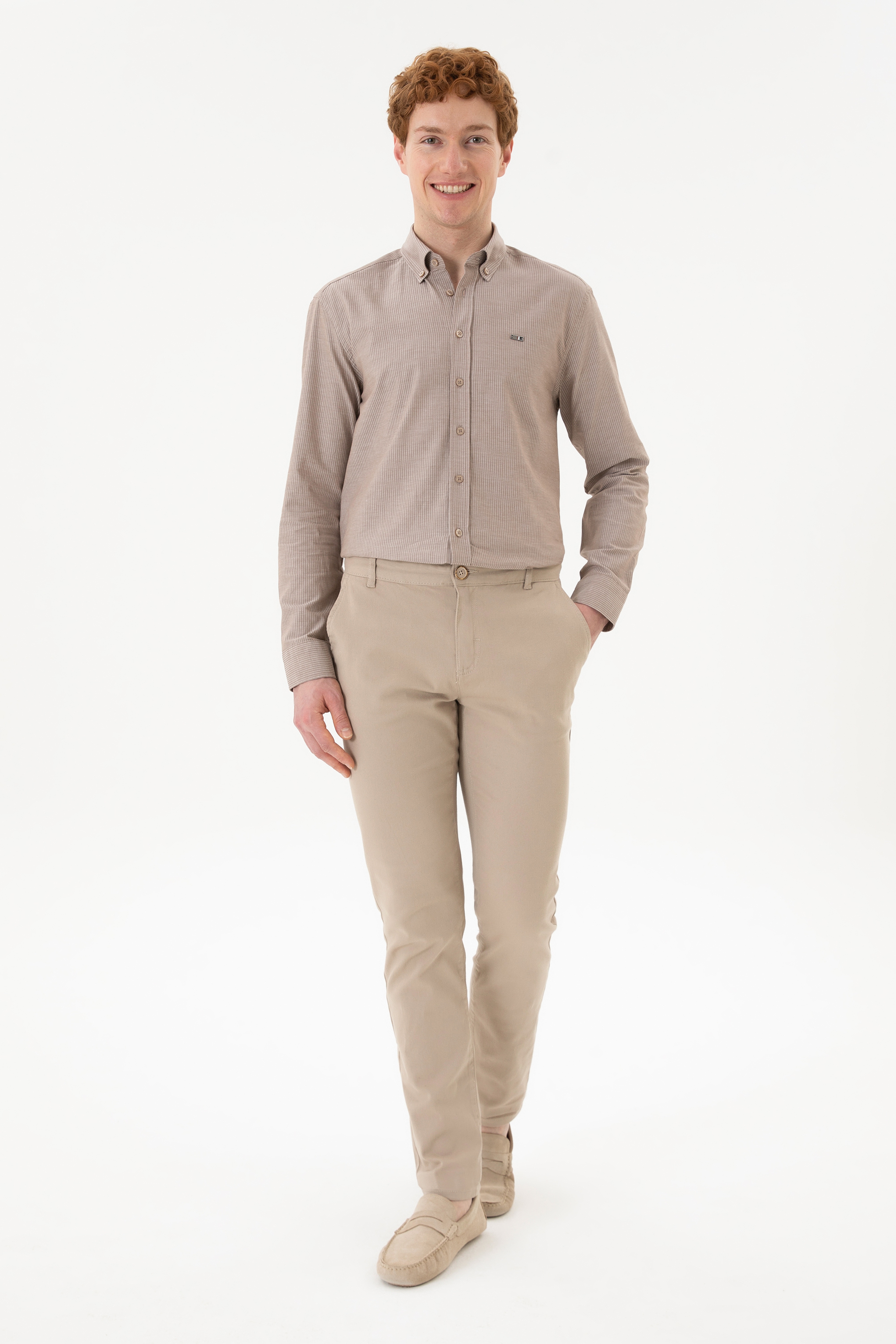 Erkek Slim Fit Taş Kanvas Pantolon