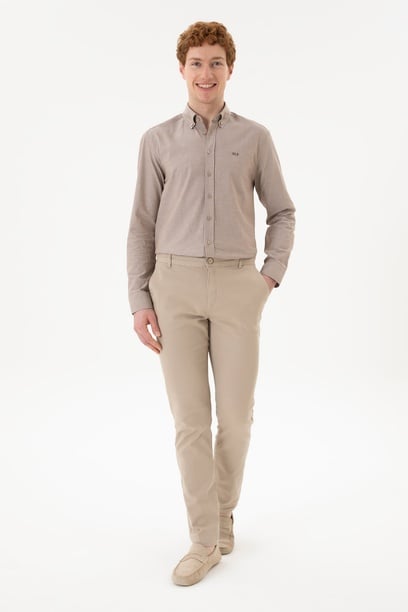 Erkek Slim Fit Taş Kanvas Pantolon
