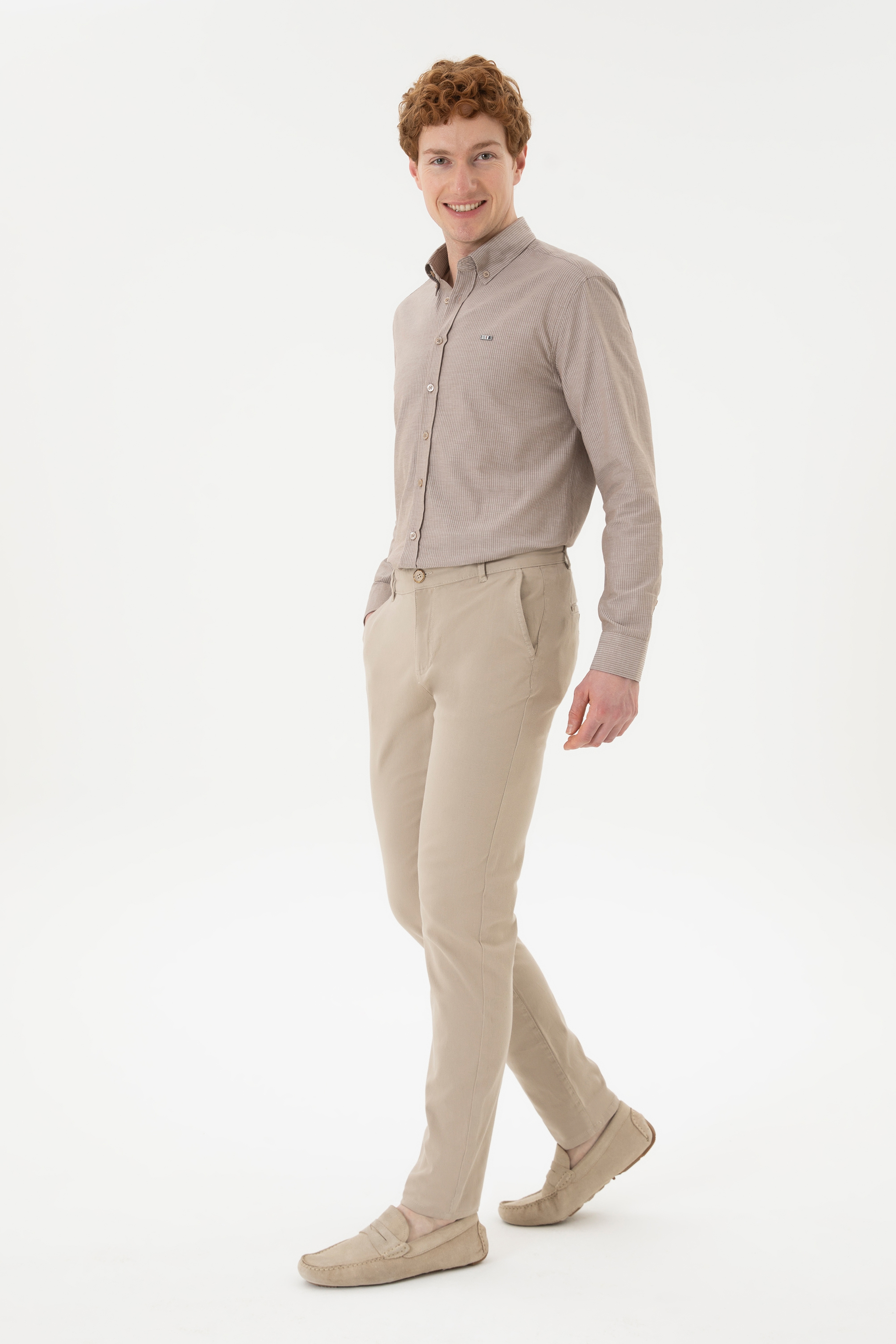 Erkek Slim Fit Taş Kanvas Pantolon - Image 1