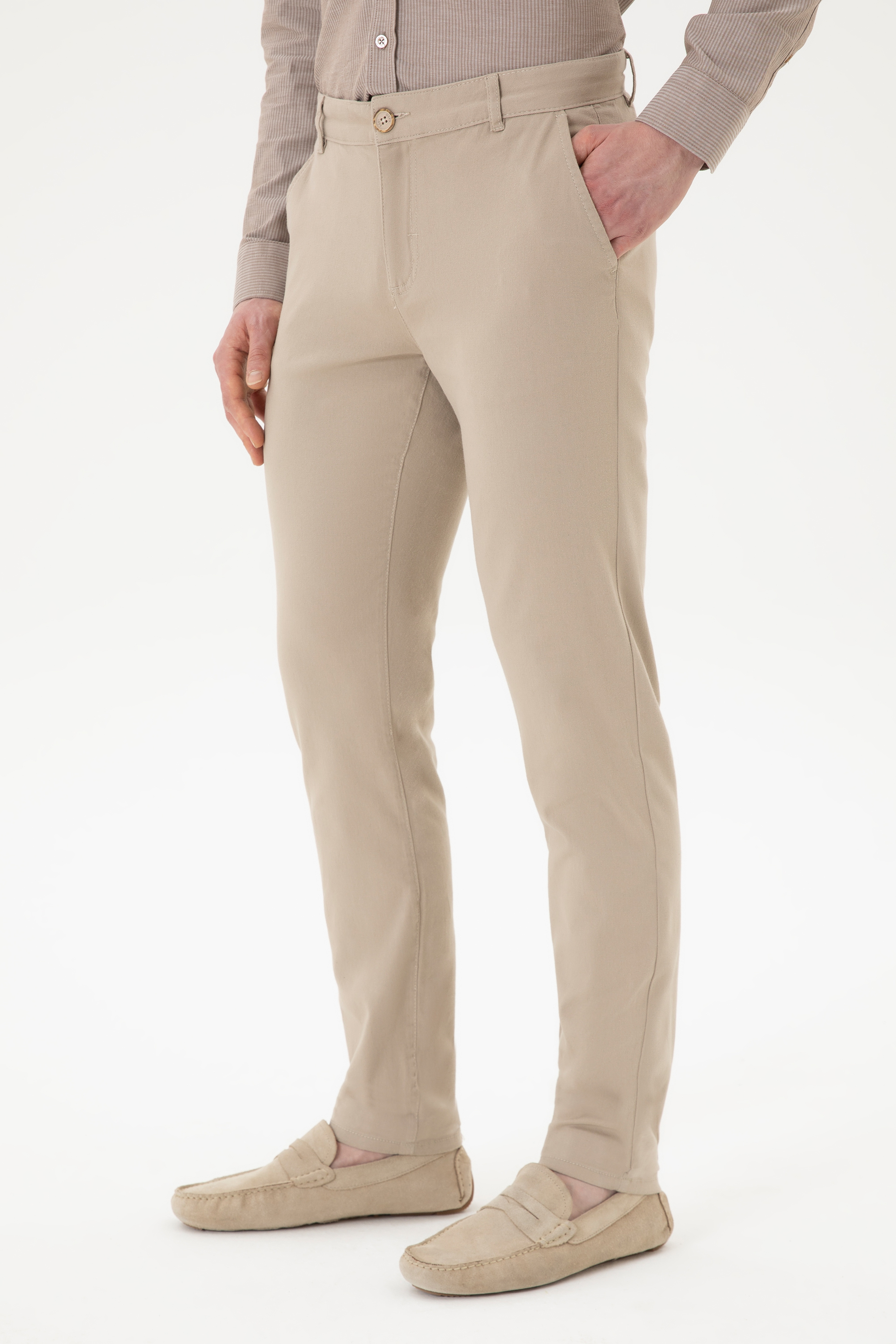 Erkek Slim Fit Taş Kanvas Pantolon - Image 2