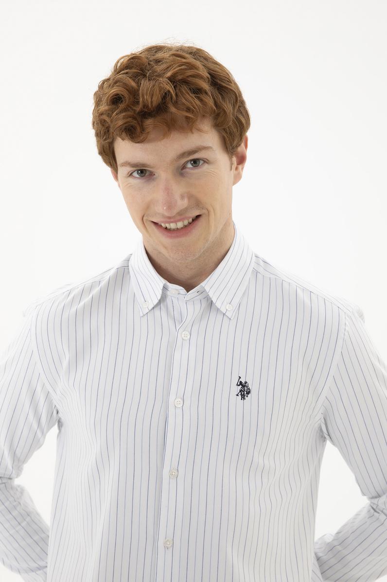 Erkek Mavi Çizgili Beyaz Gömlek