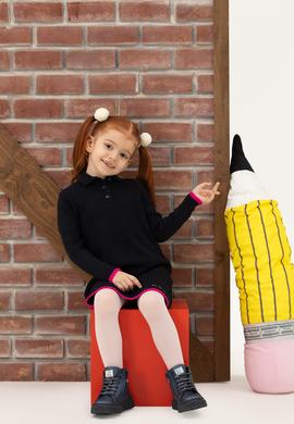 Kız Çocuk Lacivert Polo Yaka Uzun Kollu Triko Elbise - 50276996014