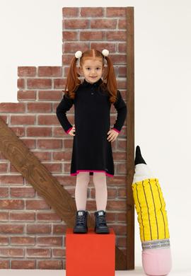 Kız Çocuk Lacivert Polo Yaka Uzun Kollu Triko Elbise - 50276996014