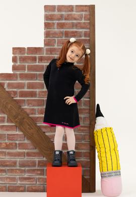 Kız Çocuk Lacivert Polo Yaka Uzun Kollu Triko Elbise - 50276996014