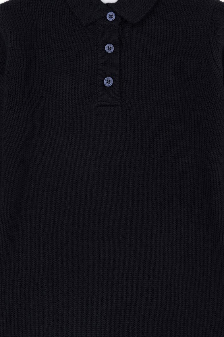 Kız Çocuk Lacivert Polo Yaka Uzun Kollu Triko Elbise - 50276996014