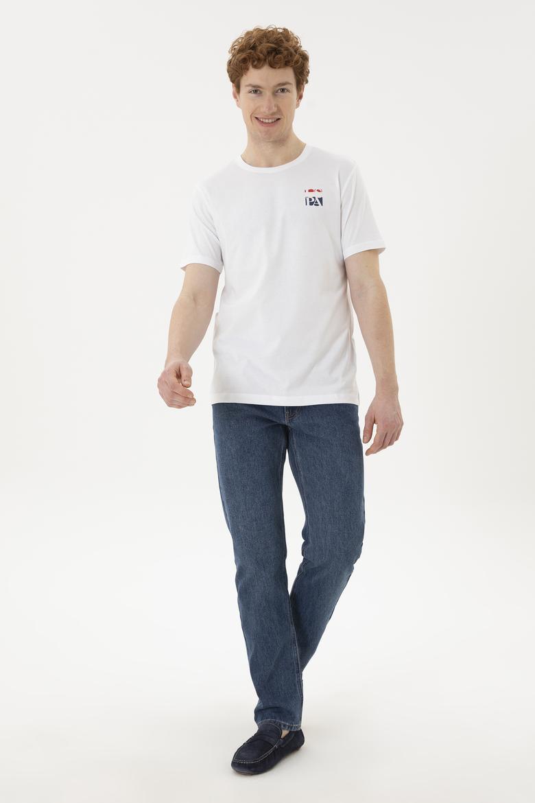 Erkek Regular Fit Bisiklet Yaka Beyaz Tişört - 50287084017