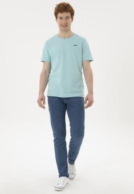 Erkek Regular Fit Bisiklet Yaka Su Yeşili Basic Tişört - 50284640099
