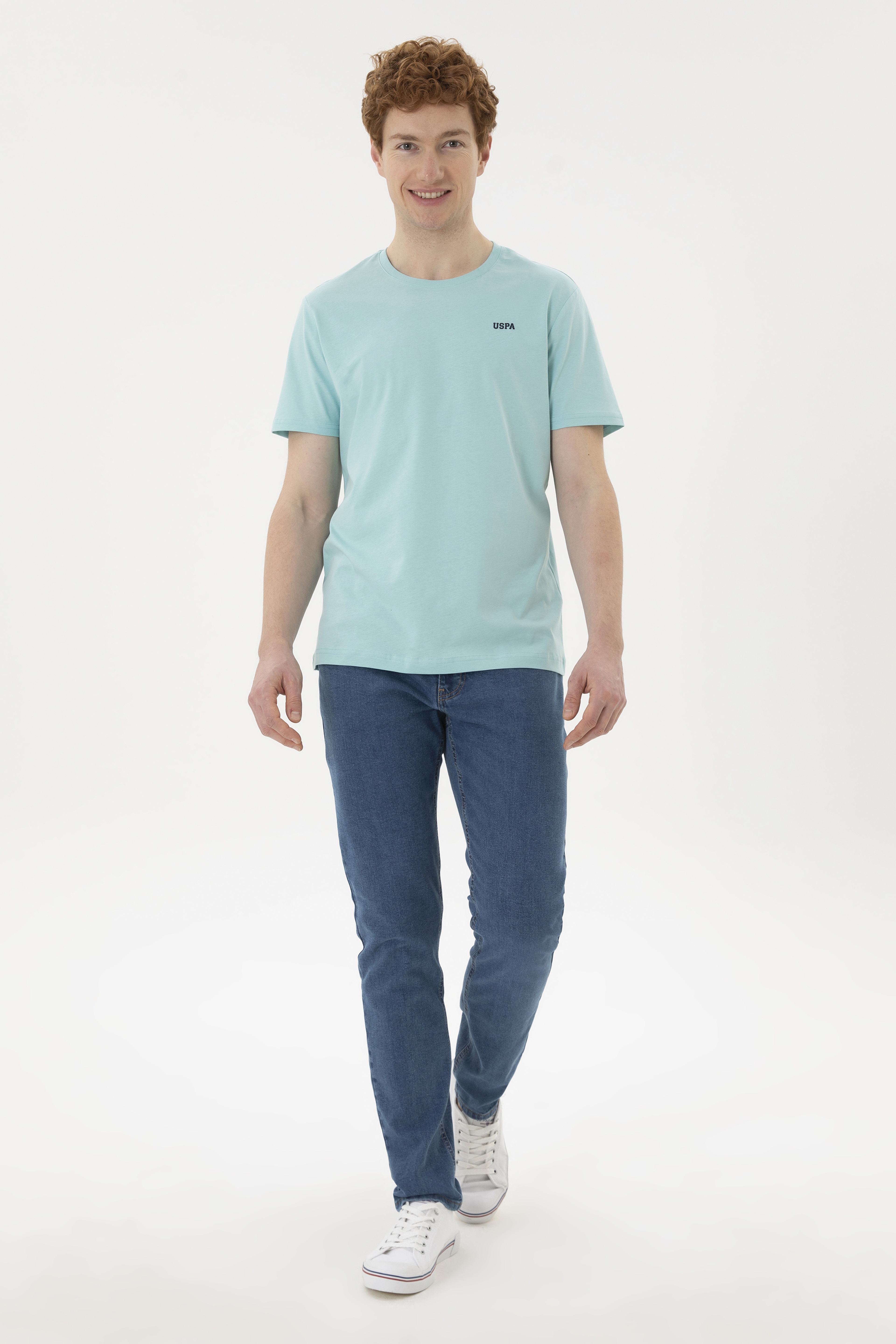 Erkek Regular Fit Bisiklet Yaka Su Yeşili Basic Tişört