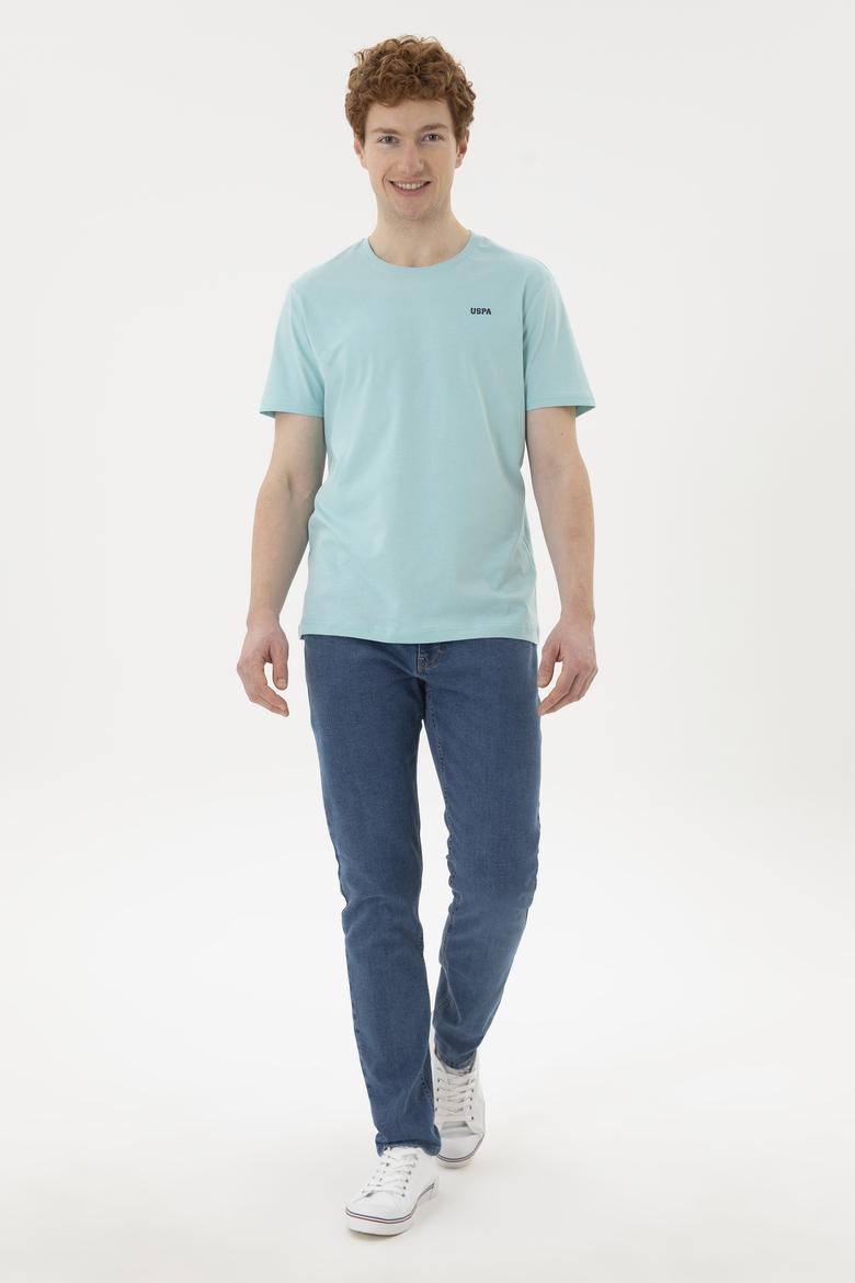 Erkek Regular Fit Bisiklet Yaka Su Yeşili Basic Tişört - 50284640099