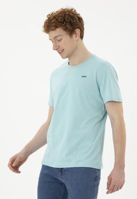 Erkek Regular Fit Bisiklet Yaka Su Yeşili Basic Tişört - 50284640099