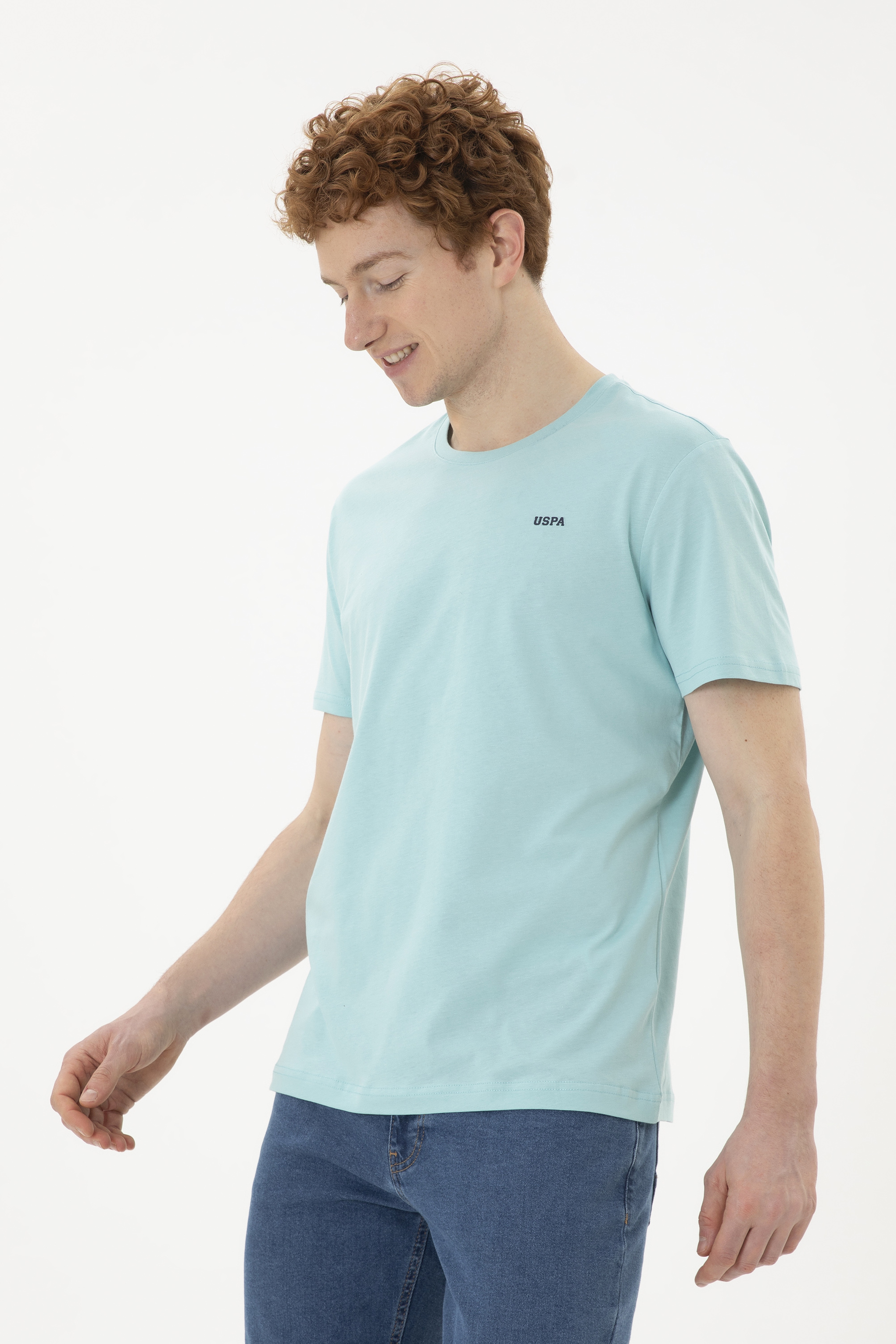 Erkek Regular Fit Bisiklet Yaka Su Yeşili Basic Tişört - Image 3