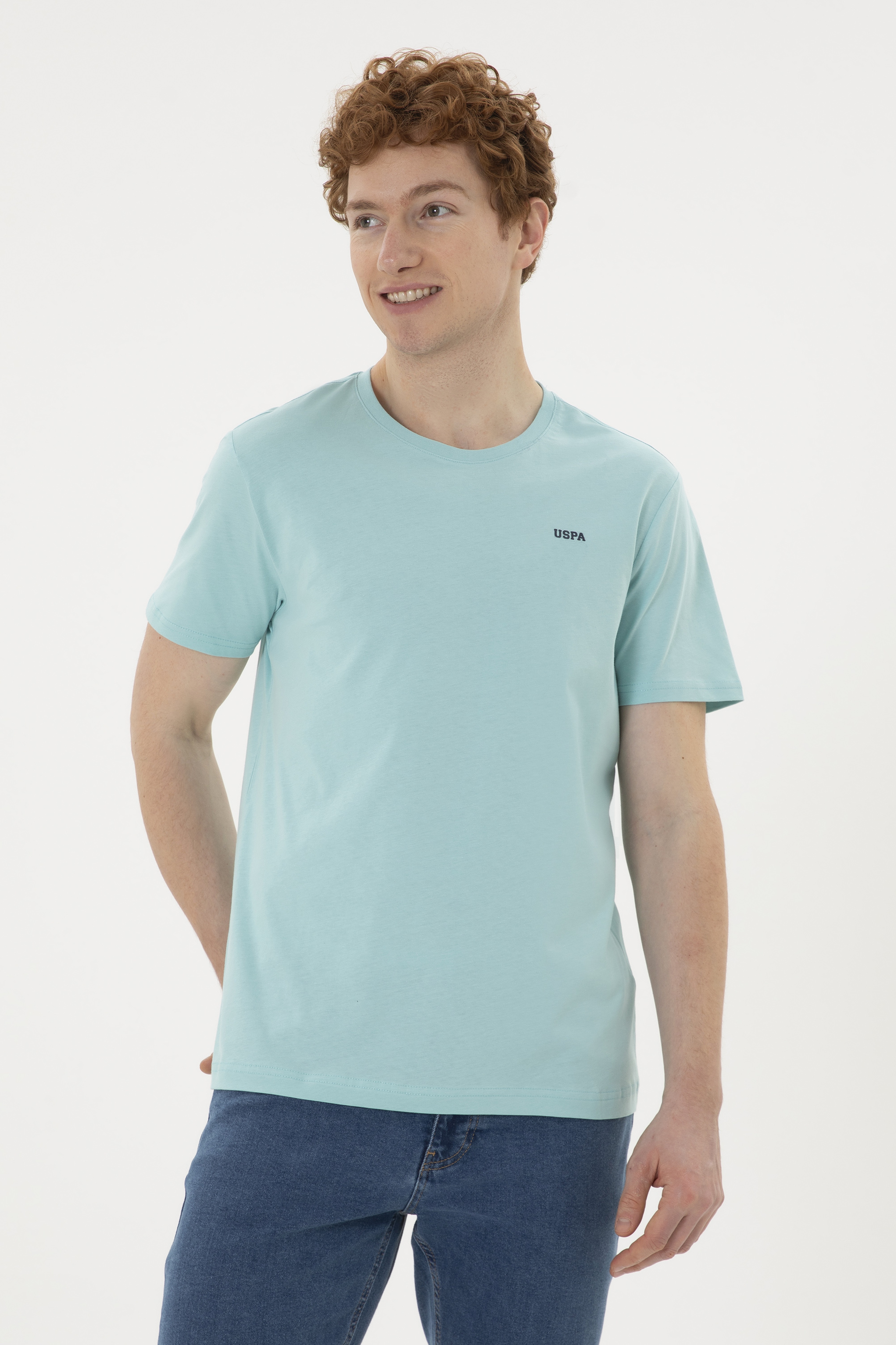 Erkek Regular Fit Bisiklet Yaka Su Yeşili Basic Tişört - Image 1