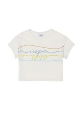 Kız Çocuk Ekru Bisiklet Yaka Tişört - 50288437003