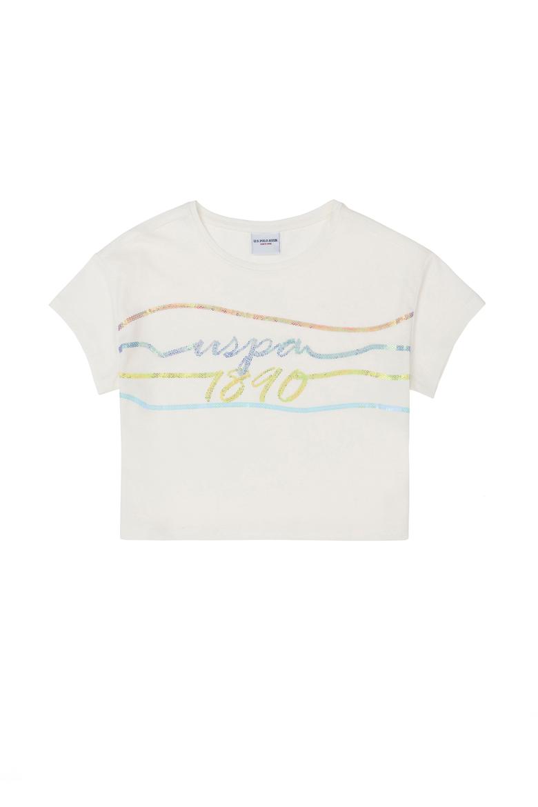 Kız Çocuk Ekru Bisiklet Yaka Tişört - 50288437003