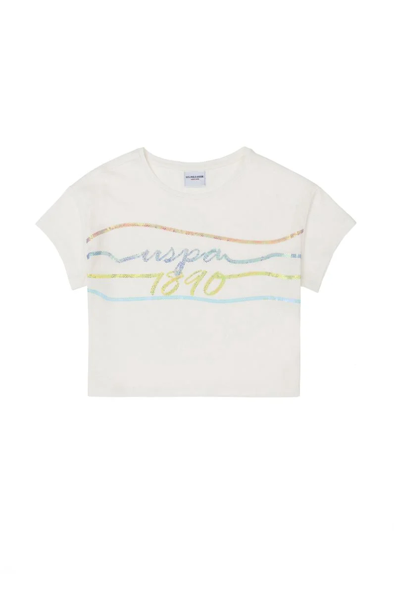 Kız Çocuk Ekru Bisiklet Yaka Tişört