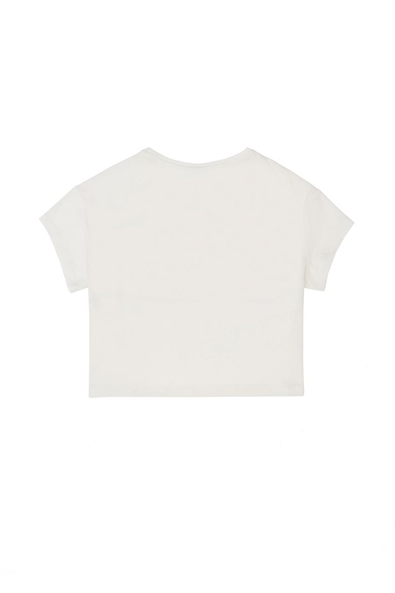 Kız Çocuk Ekru Bisiklet Yaka Tişört - 50288437003