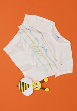 Kız Çocuk Ekru Bisiklet Yaka Tişört - 50288437003