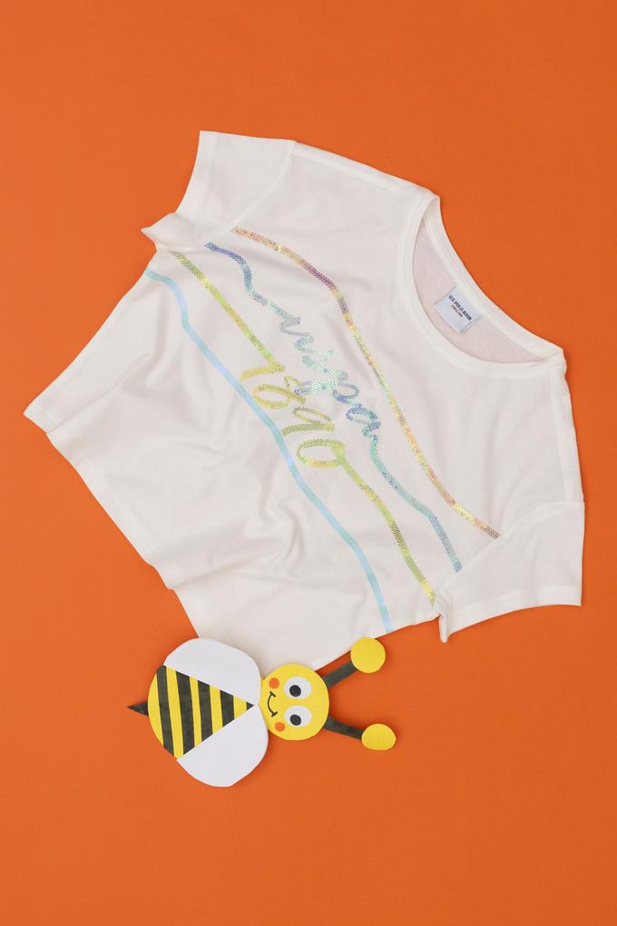 Kız Çocuk Ekru Bisiklet Yaka Tişört