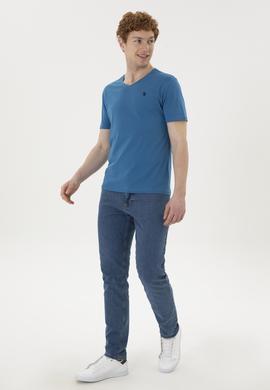 Erkek Petrol V Yaka Basic Tişört - 50248506034