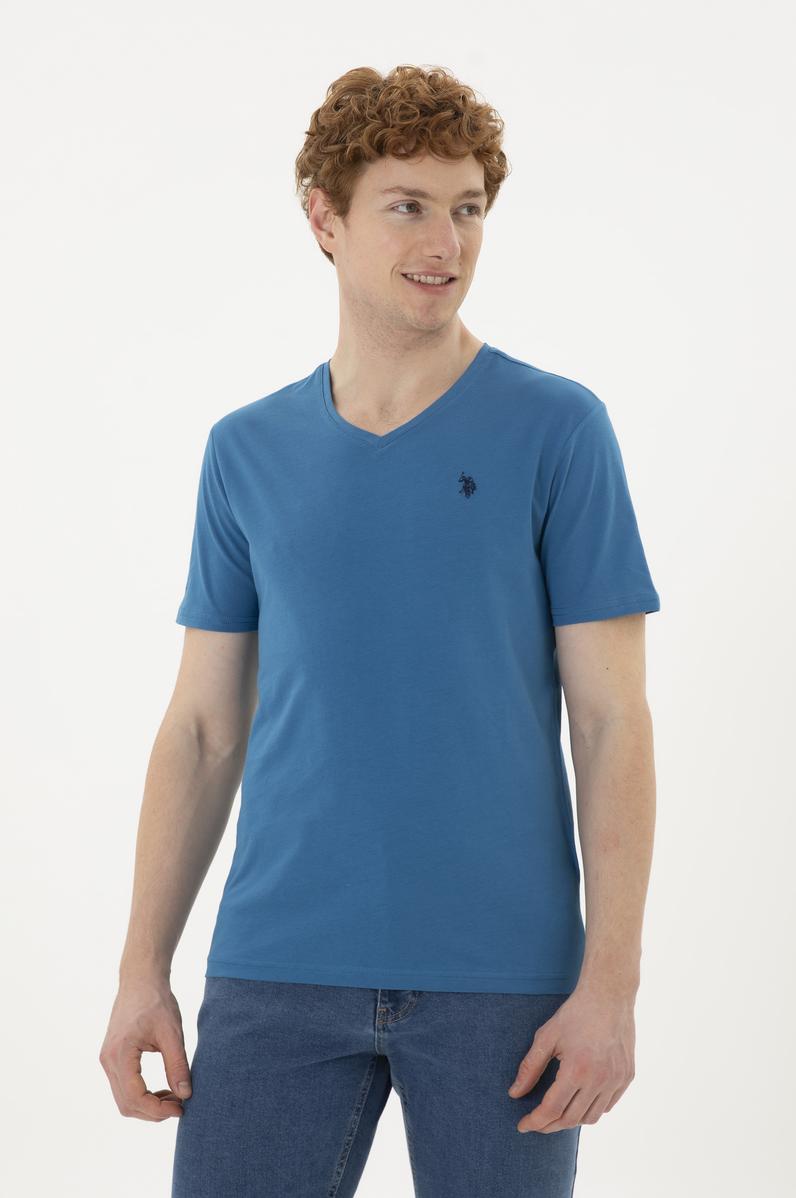 Erkek Petrol V Yaka Basic Tişört