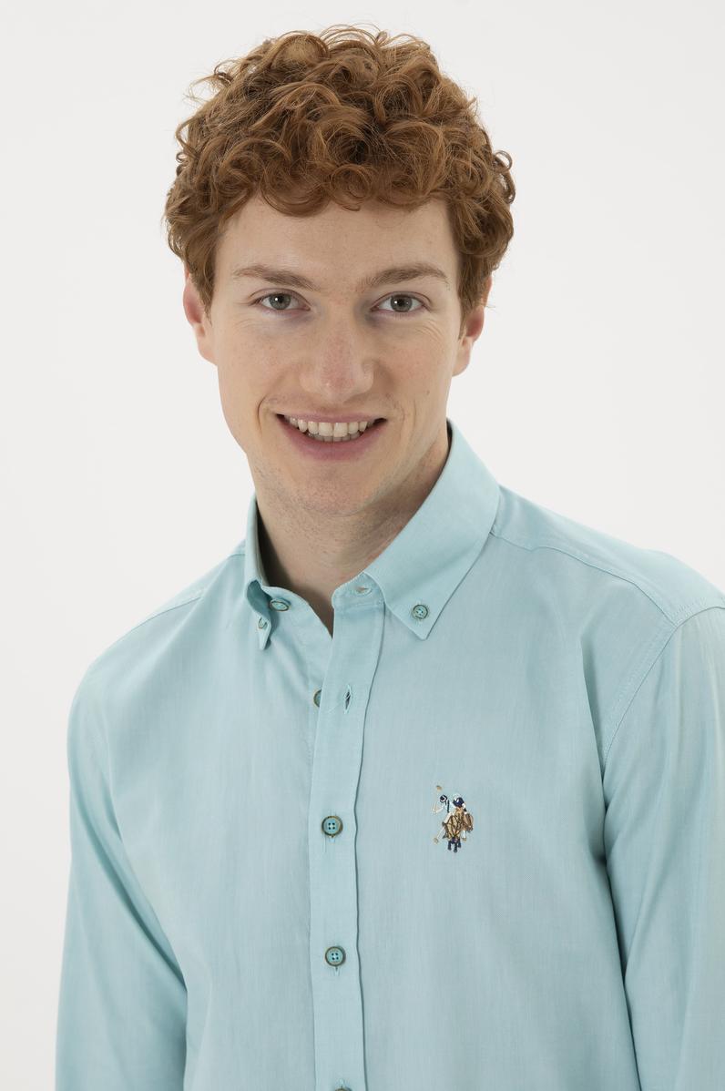 Erkek Mint Uzun Kollu Basic Gömlek