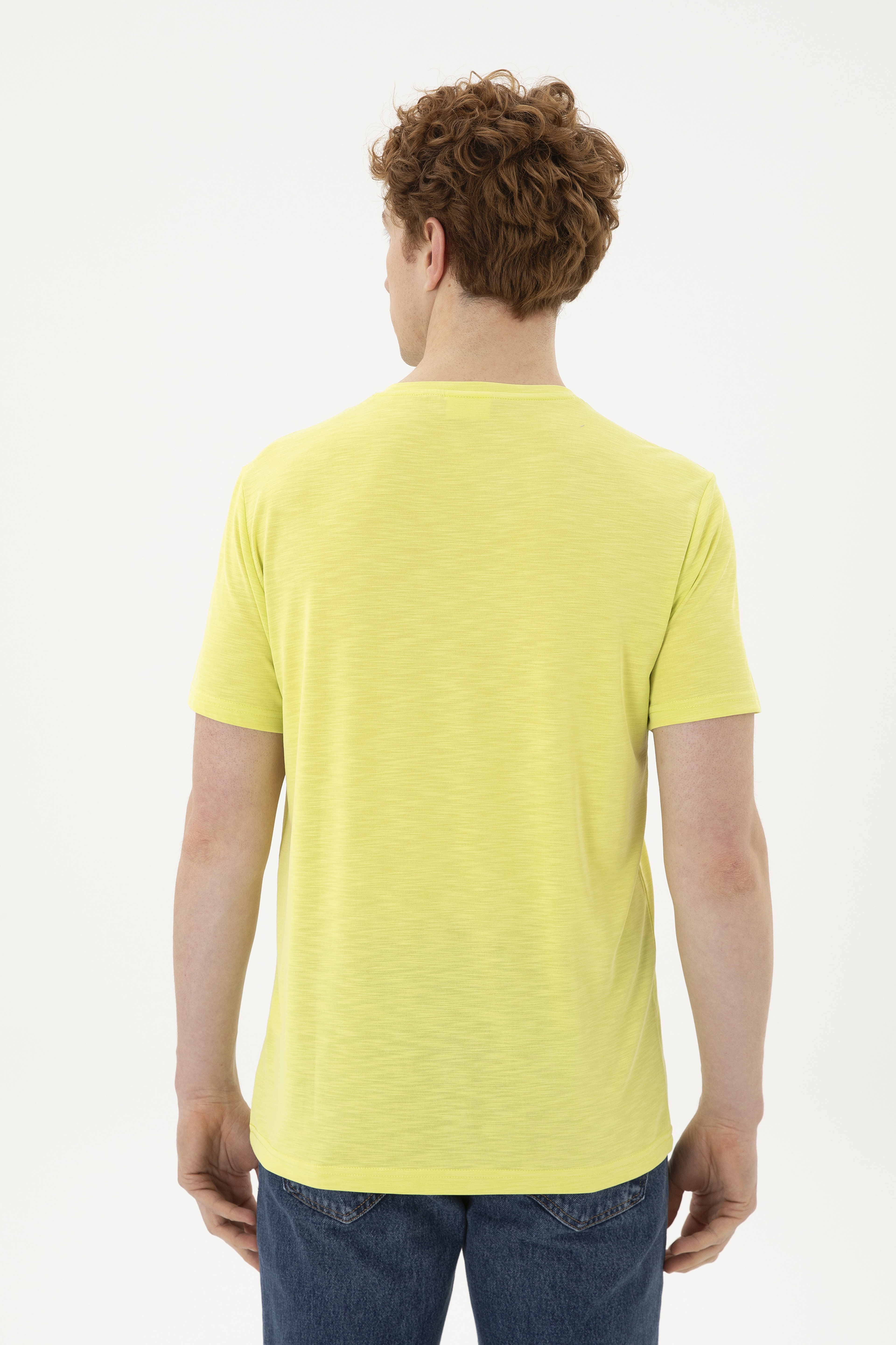 Erkek Regular Fit Bisiklet Yaka Fıstık Yeşili Basic Tişört - Image 5