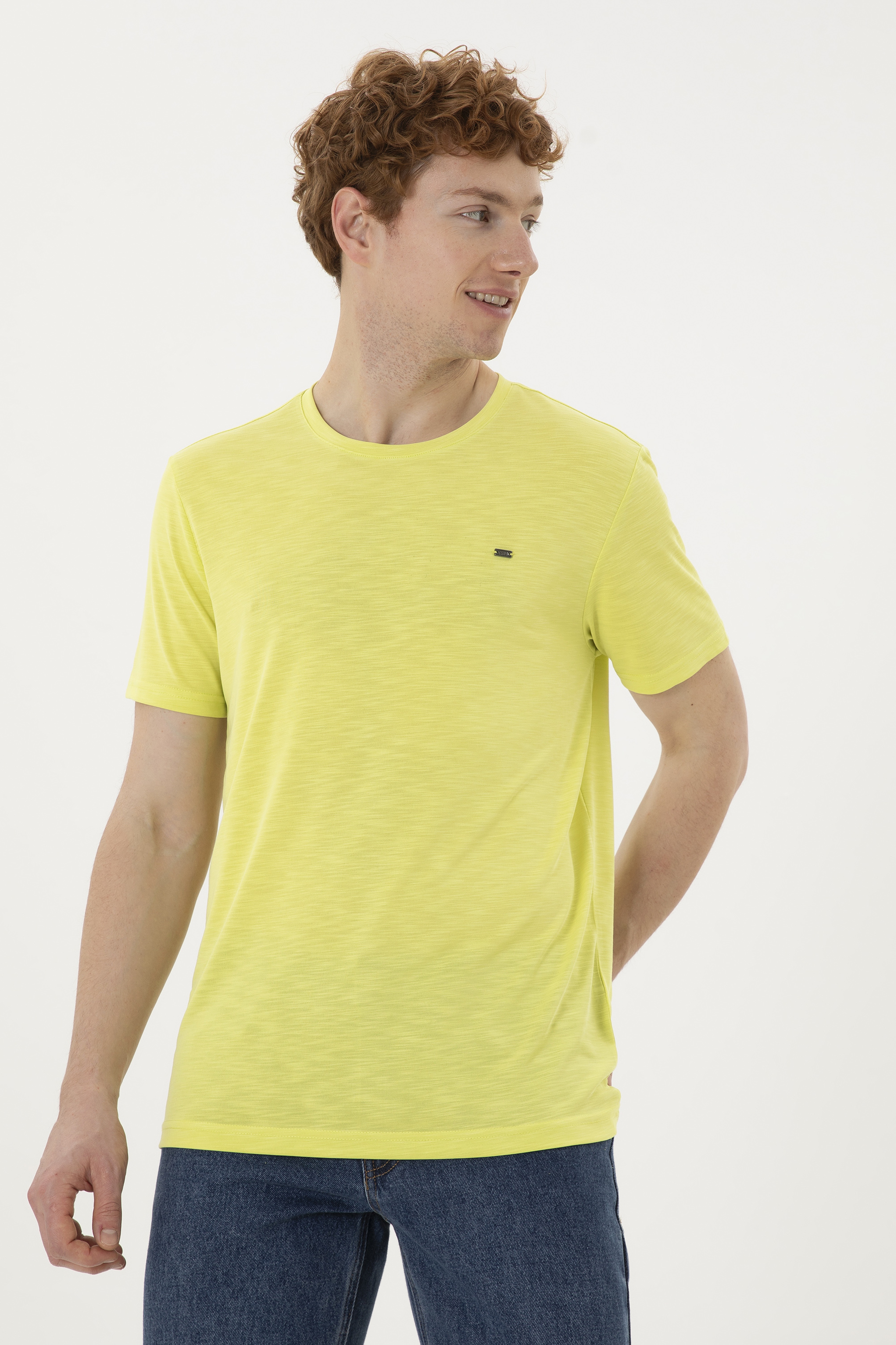 Erkek Regular Fit Bisiklet Yaka Fıstık Yeşili Basic Tişört - Image 1