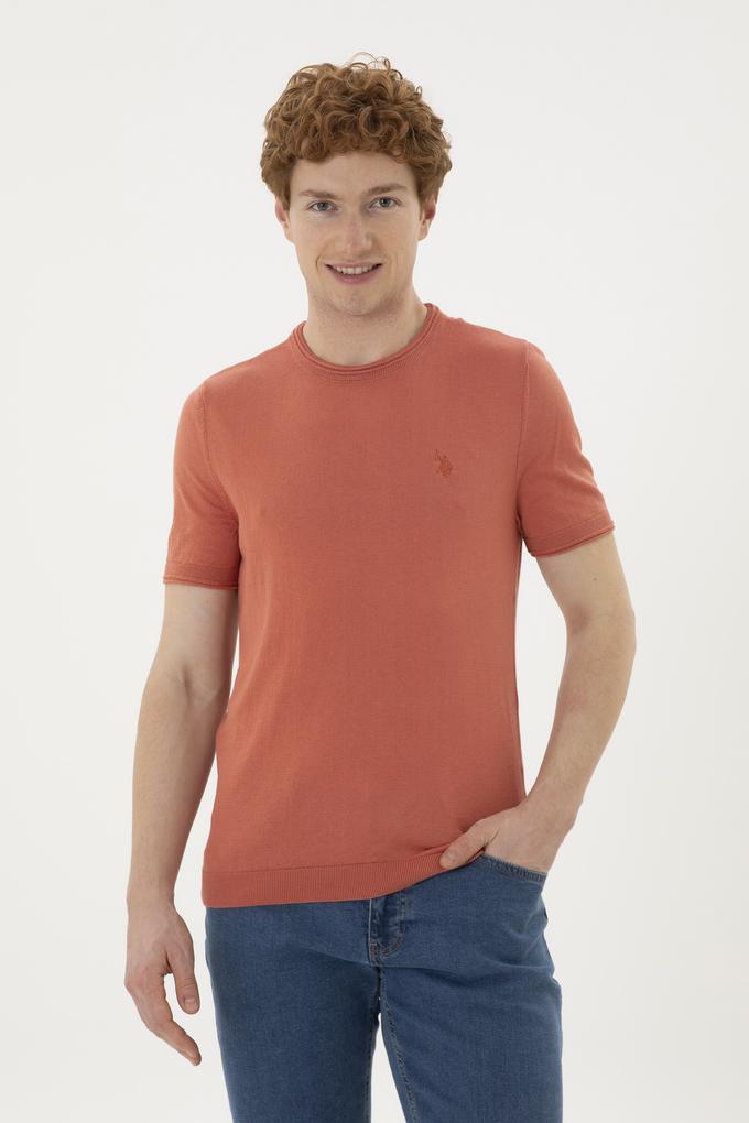 Erkek Slim Fit Bisiklet Yaka Pudra Kazak