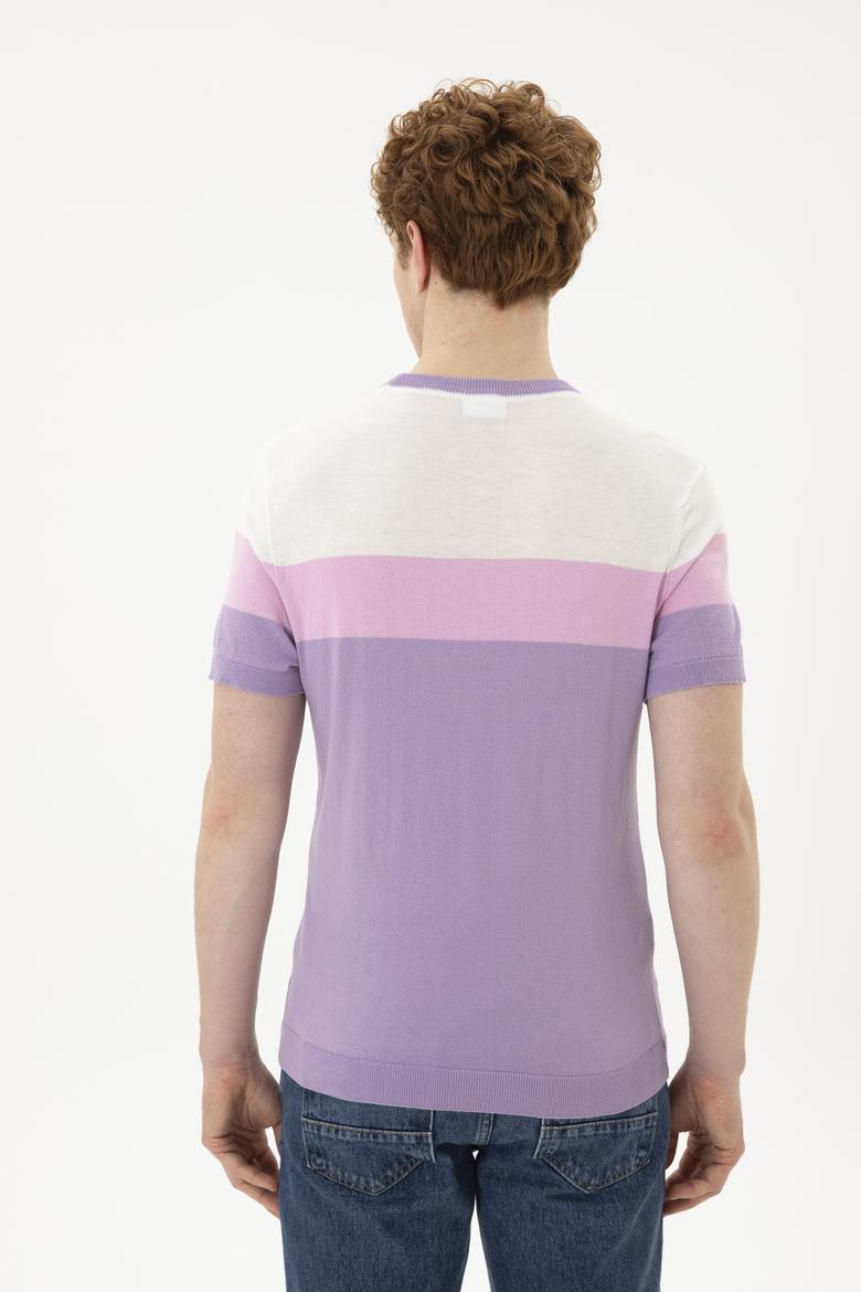 Erkek Slim Fit Bisiklet Yaka Lila Kazak - 50280430035