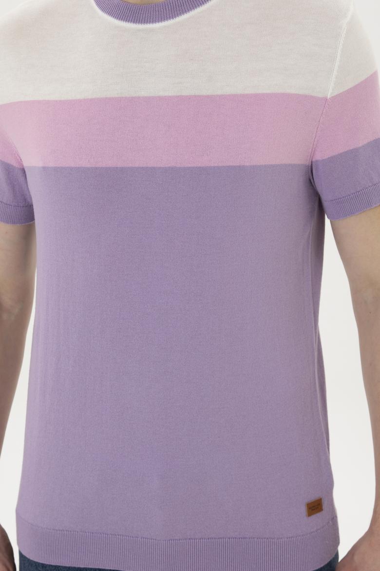 Erkek Slim Fit Bisiklet Yaka Lila Kazak - 50280430035