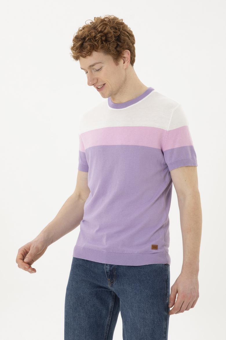 Erkek Slim Fit Bisiklet Yaka Lila Kazak - 50280430035