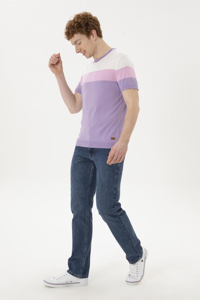 Erkek Slim Fit Bisiklet Yaka Lila Kazak - 50280430035