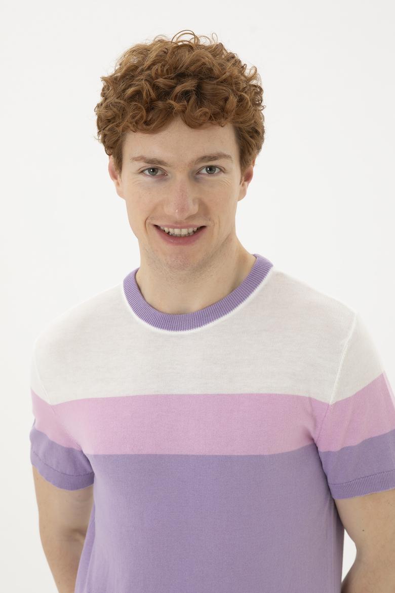 Erkek Slim Fit Bisiklet Yaka Lila Kazak - 50280430035