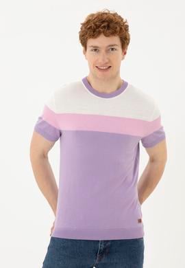 Erkek Slim Fit Bisiklet Yaka Lila Kazak - 50280430035