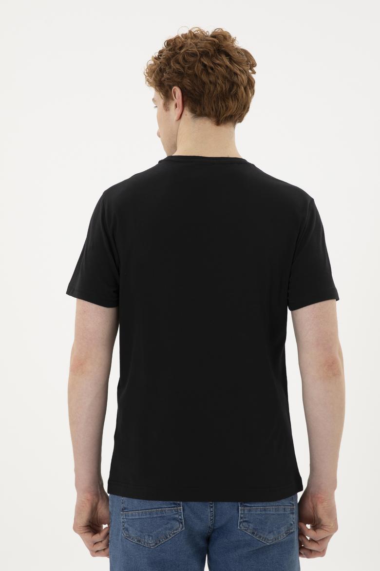 Erkek Regular Fit Bisiklet Yaka Siyah Tişört - 50282027046