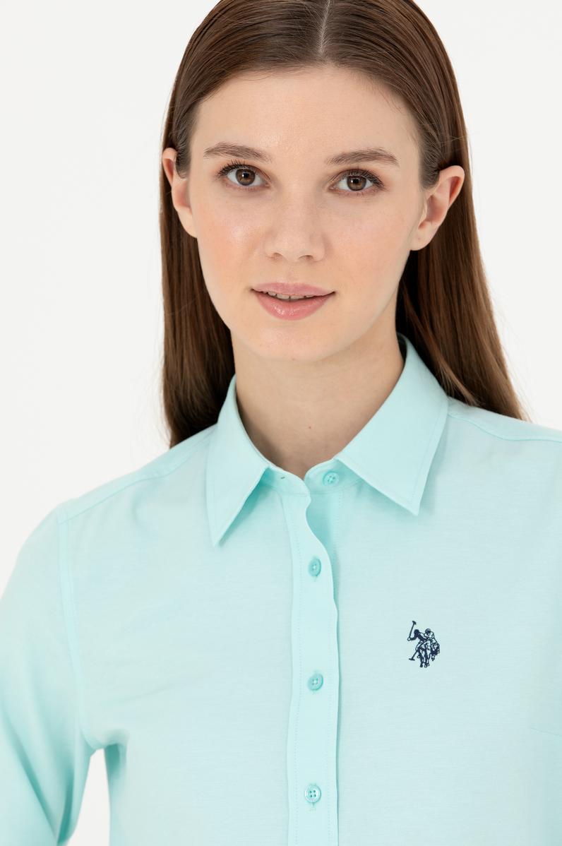 Kadın Su Yeşili Uzun Kollu Basic Gömlek