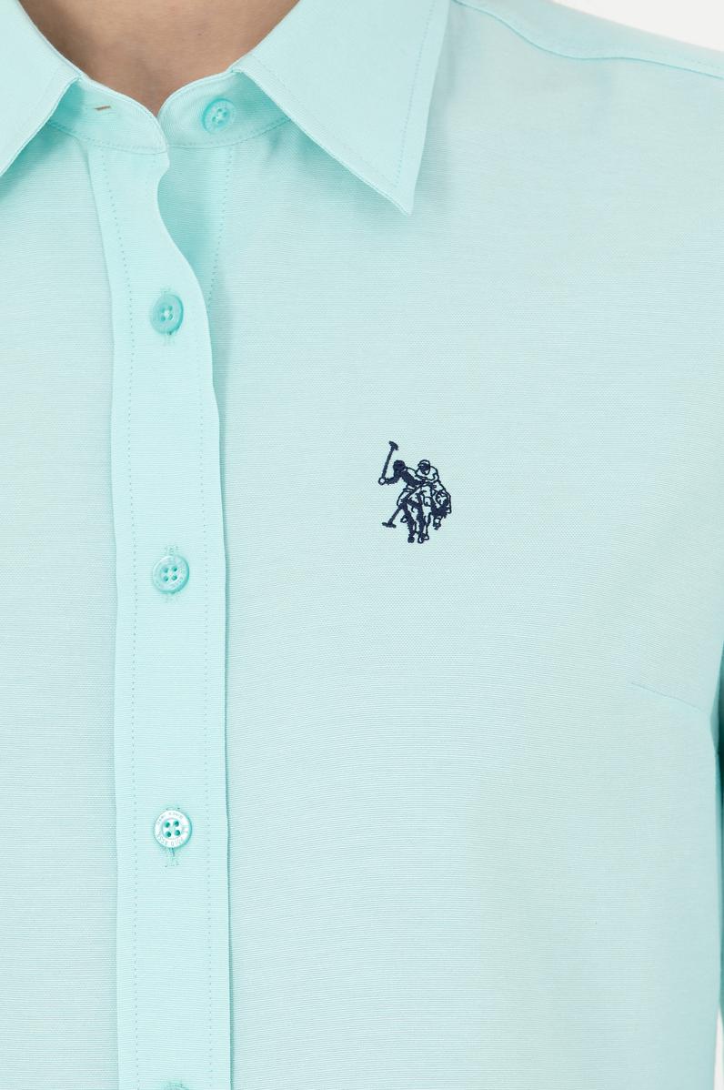 Kadın Su Yeşili Uzun Kollu Basic Gömlek