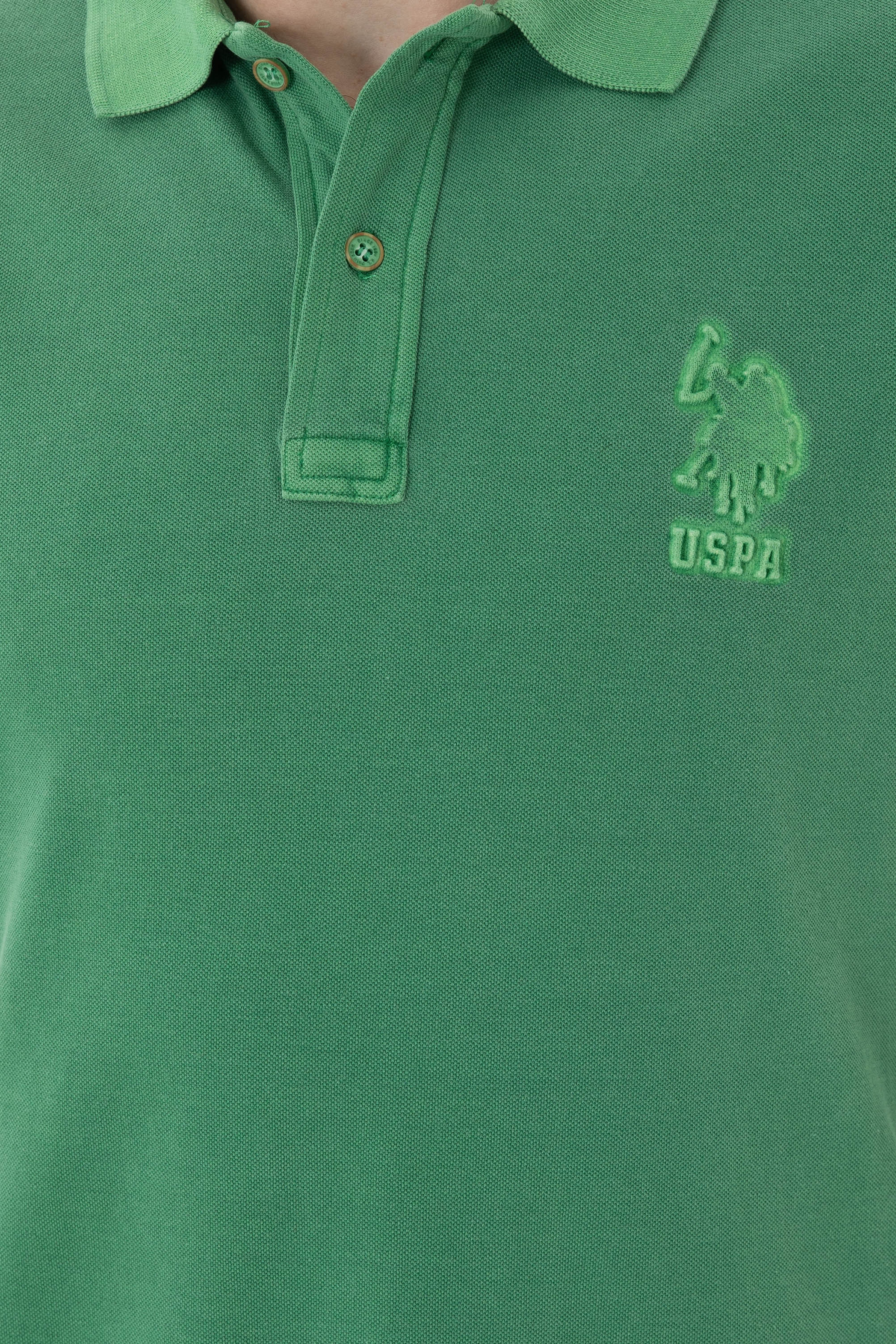 Erkek Slim Fit Polo Yaka Yeşil Basic Tişört