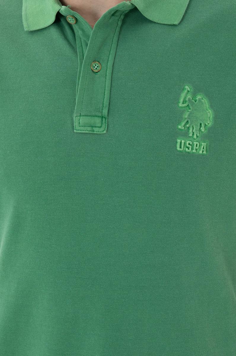 Erkek Slim Fit Polo Yaka Yeşil Basic Tişört